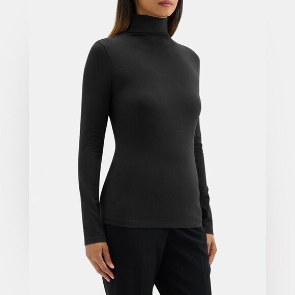 Theory NWT Long-Sleeve Turtleneck Tee in Pima Cotton Jersey Black Size Medium - Picture 2 of 3